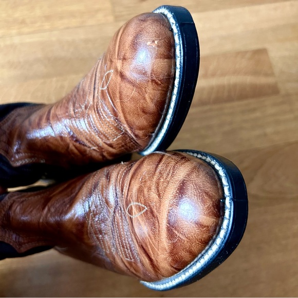 Vintage Brown & Tan Leather Cowboy Boots - Picture 4 of 10